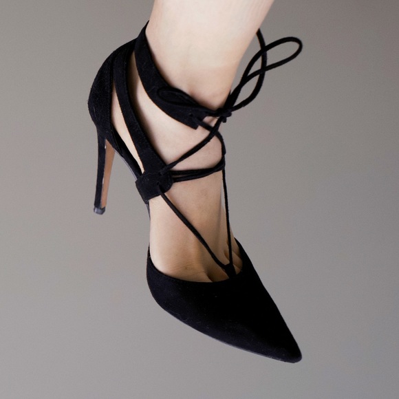 SEXY SLAY | suede lace-front black high heels - Picture 1 of 7